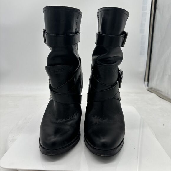 Pour La Victoire Women’s Black Leather Roslin Mid-Calf Buckle Boots Size 8M - Picture 4 of 8